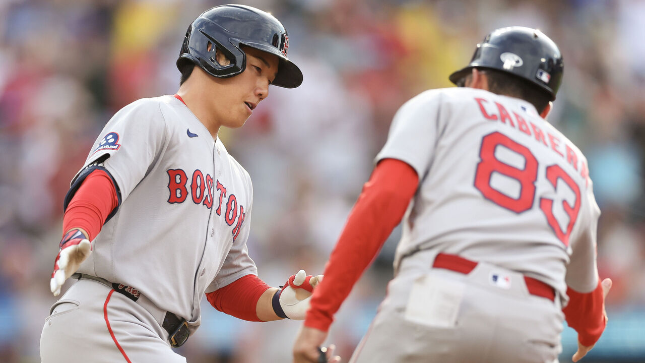 NEW YORK, NEW YORK - JULY 11: Masataka Yoshida #7 of the Boston Red Sox celebrates a 2-run home run during the eighth inning against the New York Mets at Citi Field on July 11, 2026 in the Queens borough of New York City.