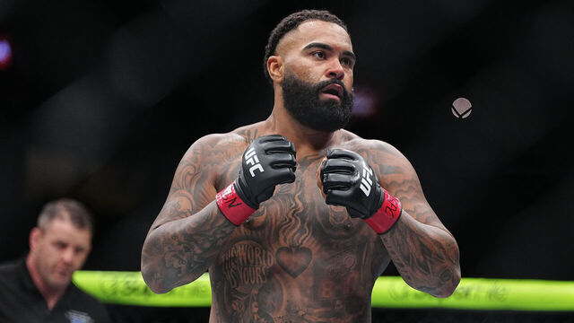 LAS VEGAS, NEVADA - JULY 11: Gable Steveson faces his opponent in a heavyweight fight during the UFC 329 event at T-Mobile Arena on July 11, 2026 in Las Vegas, Nevada.