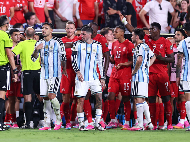 Argentina pushed to extra time by 10-man Switzerland in
