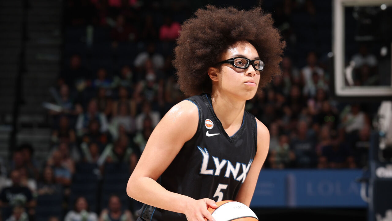 MINNEAPOLIS, MN - JULY 13: Olivia Miles #5 of the Minnesota Lynx handles the ball during the game against the Phoenix Mercury on July 13, 2026 at Target Center in Minneapolis, Minnesota. Mandatory Copyright Notice: Copyright 2026 NBAE