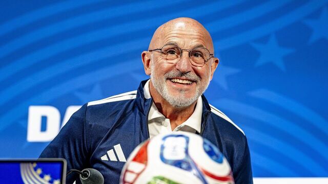 Spain's national coach Luis De La Fuente speaks during the Spain MD-1 press conference for the 2026 World Cup at AT&T Stadium in Dallas, United States, on July 13, 2026.
