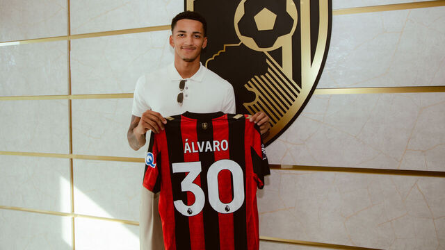 BOURNEMOUTH, ENGLAND - JULY 14: New Bournemouth signing Alvaro Rodriguez poses following signing at the club on July 14, 2026 in Bournemouth, England.
