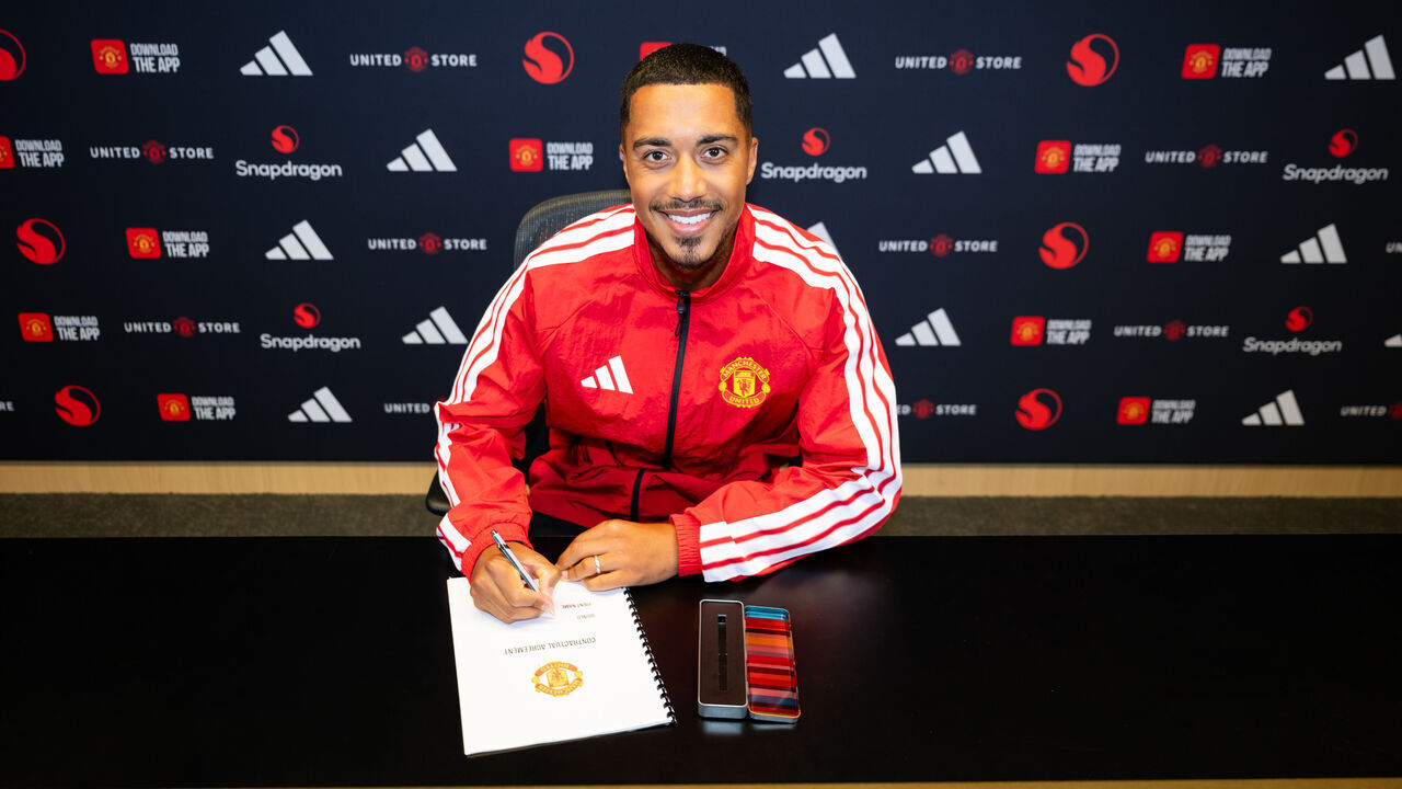MANCHESTER, ENGLAND - JULY 14: (EXCLUSIVE COVERAGE) Youri Tielemans of Manchester United poses after signing for the club at Carrington Training Ground on July 14, 2026 in Manchester, England.
