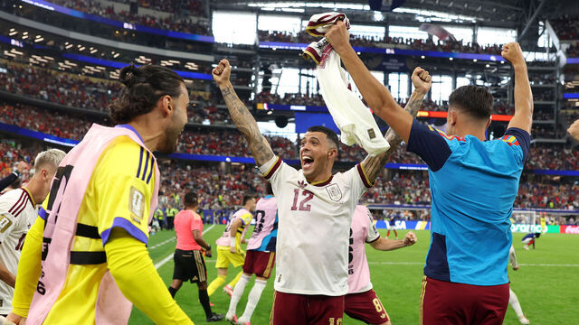 ARLINGTON, TEXAS - JULY 14: Pedro Porro #12 of Spain celebrates with teammates after the 2-0 victory during the FIFA World Cup 2026 Semi Final match between France and Spain at Dallas Stadium on July 14, 2026 in Arlington, Texas.