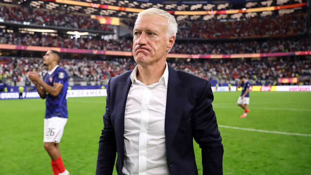 ARLINGTON, TEXAS - JULY 14: Didier Deschamps, Head Coach of France, reacts after the 0-2 loss during the FIFA World Cup 2026 Semi Final match between France and Spain at Dallas Stadium on July 14, 2026 in Arlington, Texas.
