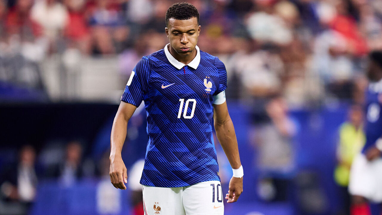 ARLINGTON, TEXAS - JULY 14: Kylian Mbappe of France reacts during the FIFA World Cup 2026 Semi Final match between France and Spain at Dallas Stadium on July 14, 2026 in Arlington, Texas.