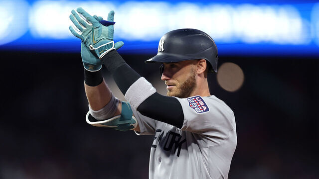 PHILADELPHIA, PENNSYLVANIA - JULY 14: Cody Bellinger #35 of the New York Yankees celebrates after hitting a single in the first inning of the 2026 MLB All-Star Game at Citizens Bank Park on July 14, 2026 in Philadelphia, Pennsylvania.