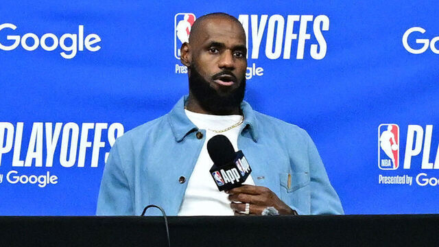 LOS ANGELES, CA - MAY 11: LeBron James #23 of the Los Angeles Lakers talks to the media after the game against the Oklahoma City Thunder during Round Two Game Four of the 2026 NBA Playoffs on May 11, 2026 at Crypto.Com Arena in Los Angeles, California. NOTE TO USER: User expressly acknowledges and agrees that, by downloading and/or using this Photograph, user is consenting to the terms and conditions of the Getty Images License Agreement. Mandatory Copyright Notice: Copyright 2026 NBAE