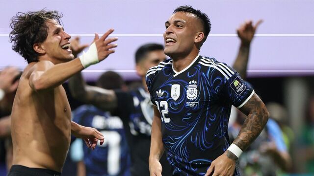 Lautaro Martinez R of Argentina celebrates victory after the semifinal match between Argentina and England at the 2026 FIFA World Cup at Atlanta Stadium in Atlanta, the United States, July 15, 2026.