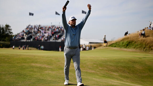 SOUTHPORT, ENGLAND - JULY 16: Daniel Brown of England reacts as he walks off the fifth green during Day One of the The 154th Open Championship at Royal Birkdale on July 16, 2026 in Southport, England.