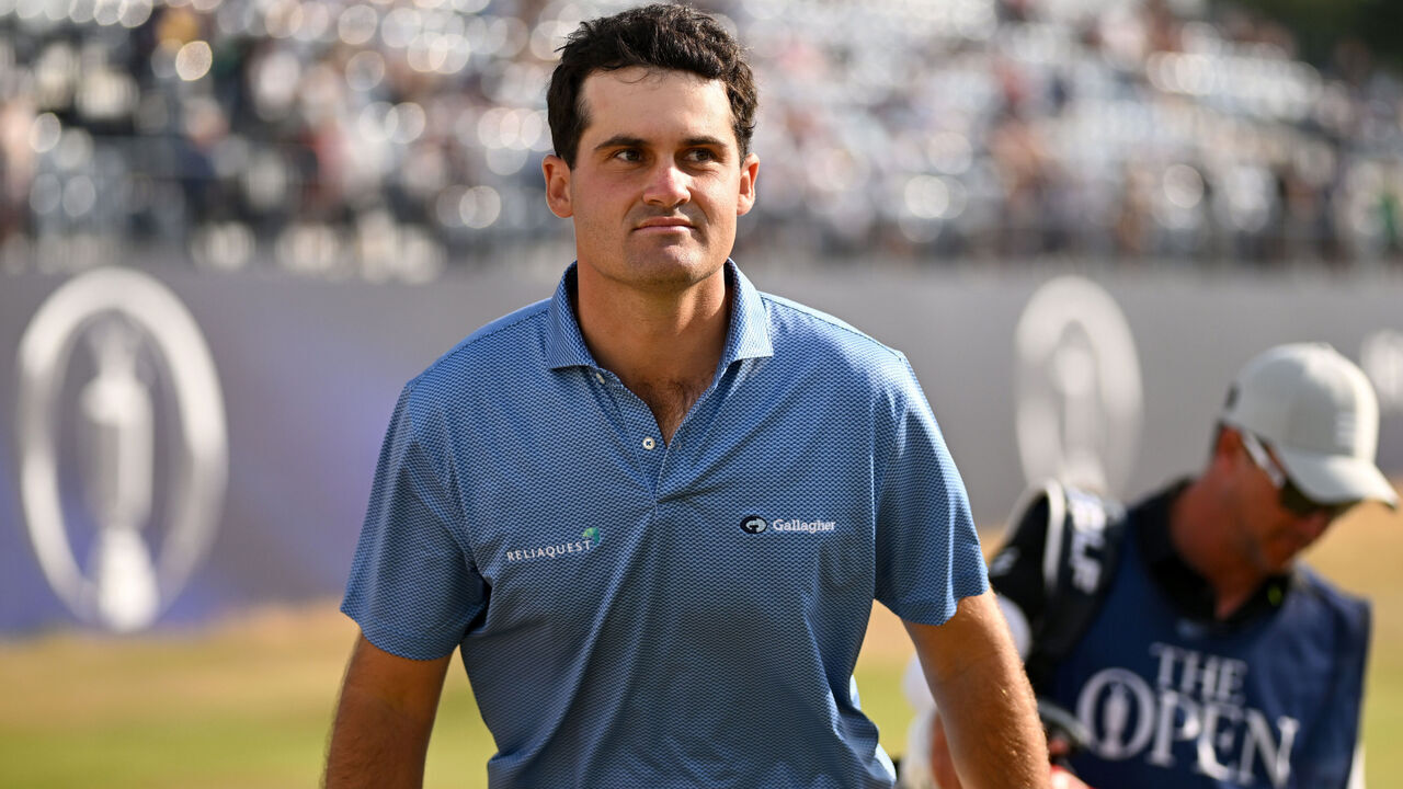 SOUTHPORT, ENGLAND - JULY 16: Jackson Suber of the United States walks off the 18th green after finishing his round during Day One of the The 154th Open Championship at Royal Birkdale on July 16, 2026 in Southport, England.
