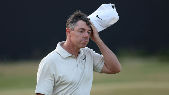 SOUTHPORT, ENGLAND - JULY 16: Rory McIlroy of Northern Ireland looks dejected as he finishes his round on the 18th green on day one of the The 154th Open Championship at Royal Birkdale on July 16, 2026 in Southport, England.