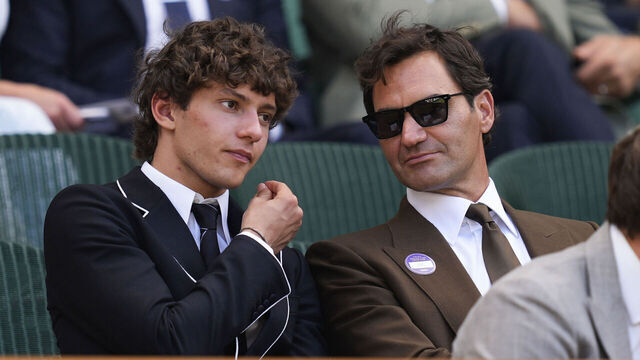 Andrea Kimi Antonelli and Roger Federer in the royal box on day eight of the 2026 Wimbledon Championships at the All England Lawn Tennis and Croquet Club, London. Picture date: Monday July 6, 2026.
