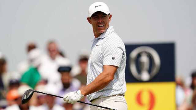 Rory McIlroy of Northern Ireland on the 9th tee during day two of The 154th Open Championship at Royal Birkdale in Southport. Picture date: Friday July 17, 2026.