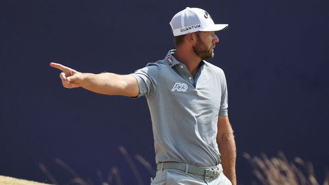 SOUTHPORT, ENGLAND - JULY 17: Sam Burns of the United States reacts on the 18th green on day two of the The 154th Open Championship at Royal Birkdale on July 17, 2026 in Southport, England.