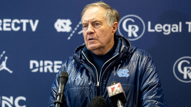 RALEIGH, NORTH CAROLINA - NOVEMBER 29: Head coach Bill Belichick of the North Carolina Tar Heels responds to questions during his press conference following their loss to the NC State Wolfpack at Carter-Finley Stadium on November 29, 2025 in Raleigh, North Carolina.