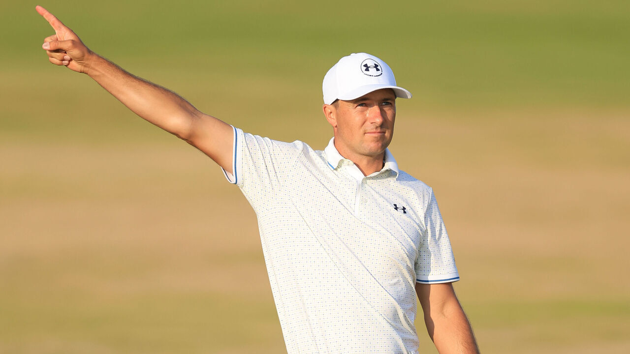 SOUTHPORT, ENGLAND - JULY 17: Jordan Spieth of the United States reacts to his second shot on the 14th hole on day two of the 154th Open Championship at Royal Birkdale on July 17, 2026 in Southport, England.