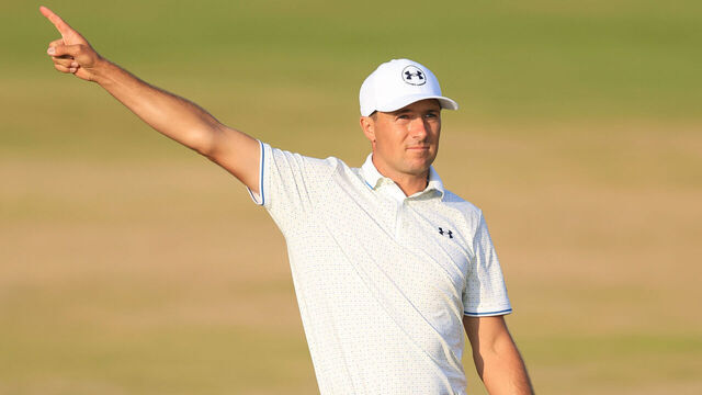 SOUTHPORT, ENGLAND - JULY 17: Jordan Spieth of the United States reacts to his second shot on the 14th hole on day two of the 154th Open Championship at Royal Birkdale on July 17, 2026 in Southport, England.