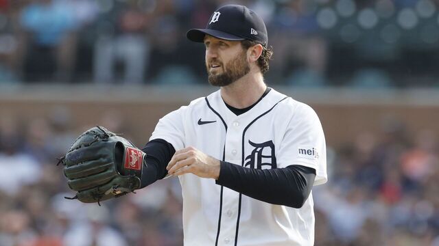 DETROIT, MI - JULY 11: Casey Mize #12 of the Detroit Tigers while pitching against the Philadelphia Phillies during the second inning at Comerica Park on July 11, 2026 in Detroit, Michigan.
