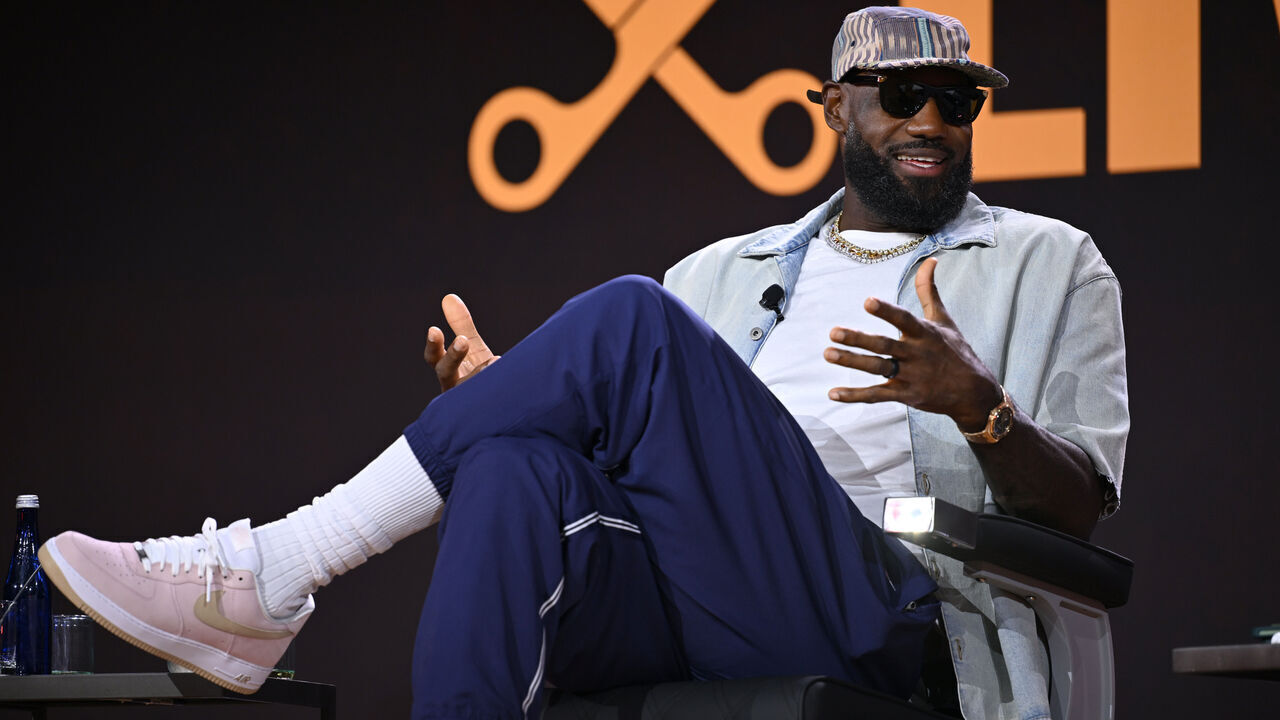 NEW YORK, NEW YORK - JULY 17: LeBron James speaks onstage during The Shop Live panel at Fanatics Fest NYC 2026 at Jacob Javits Center on July 17, 2026 in New York City.