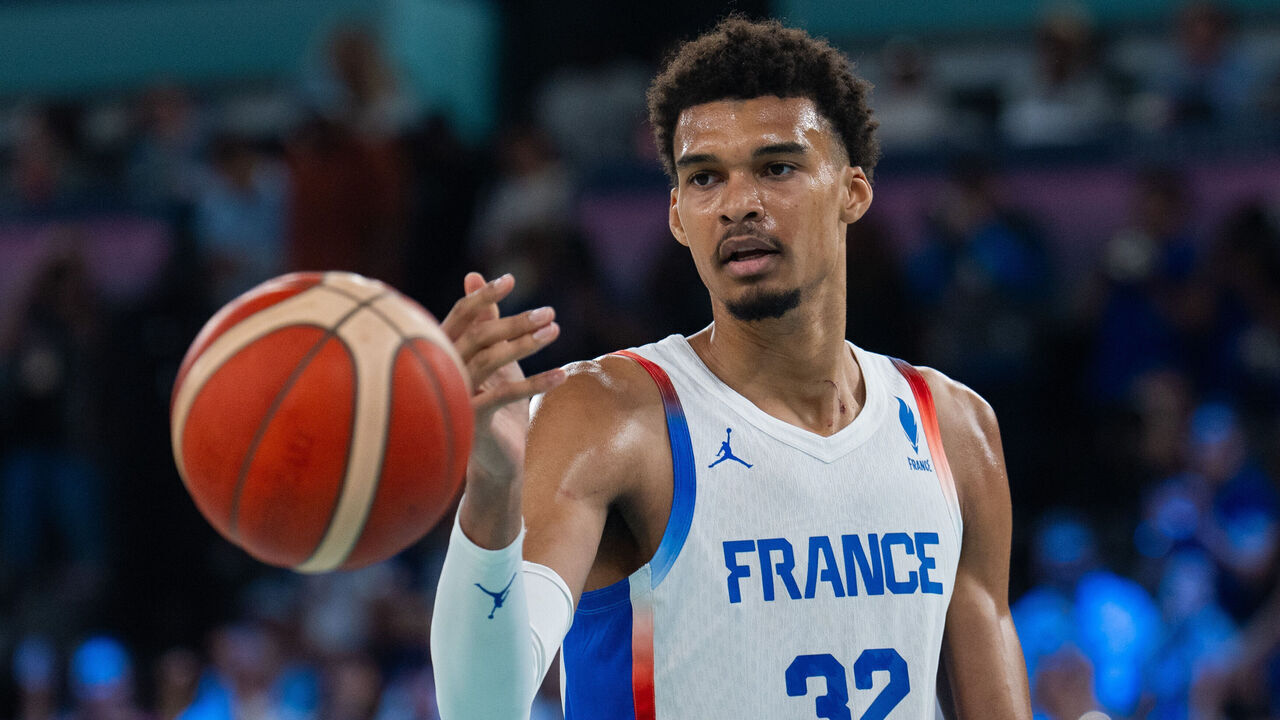 PARIS, FRANCE - AUGUST 10: Victor Wembanyama (32) of Team France in action during Men's Gold Medal game between Team France and Team United States on day fifteen of the Olympic Games Paris 2024 at Bercy Arena on August 10, 2024 in Paris, France.