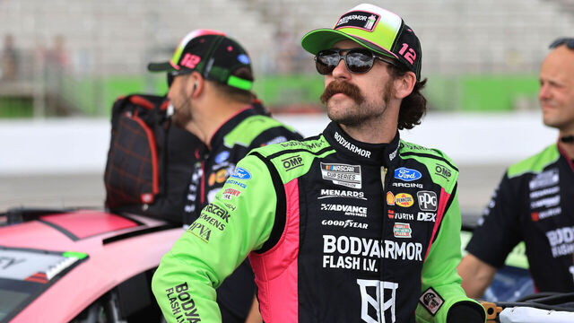 ATLANTA, GA - JULY 11: Ryan Blaney (#12 Team Penske Body Armor Flash I.V. Ford) watches the action on pit road during qualifying for the NASCAR Cup Series Quaker State 400 on July 11, 2026 at EchoPark Speedway in Hampton, GA.