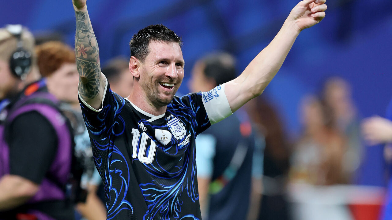 ATLANTA, GEORGIA - JULY 15: Lionel Messi of Argentina celebrates after winning the FIFA World Cup 2026 Semi Final match between England and Argentina at Atlanta Stadium on July 15, 2026 in Atlanta, United States.