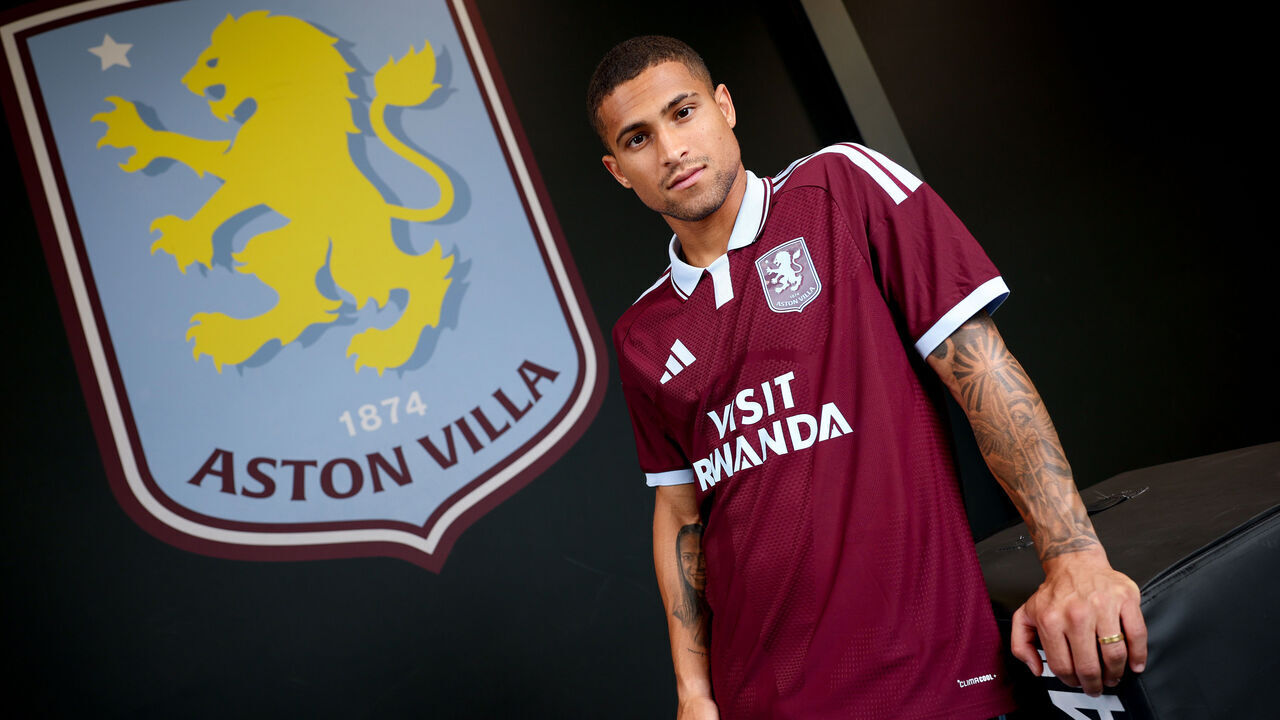 BIRMINGHAM, ENGLAND - JULY 20: Joao Gomes of Aston Villa poses for a picture at Bodymoor Heath training ground on July 20, 2026 in Birmingham, England.
