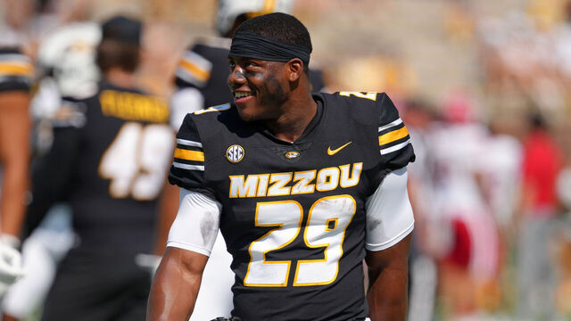 COLUMBIA, MISSOURI - SEPTEMBER 13: Running back Ahmad Hardy #29 of the Missouri Tigers is seen during warms up prior to a game against the Louisiana Ragin Cajuns at Faurot Field at Memorial Stadium on September 13, 2025 in Columbia, Missouri.