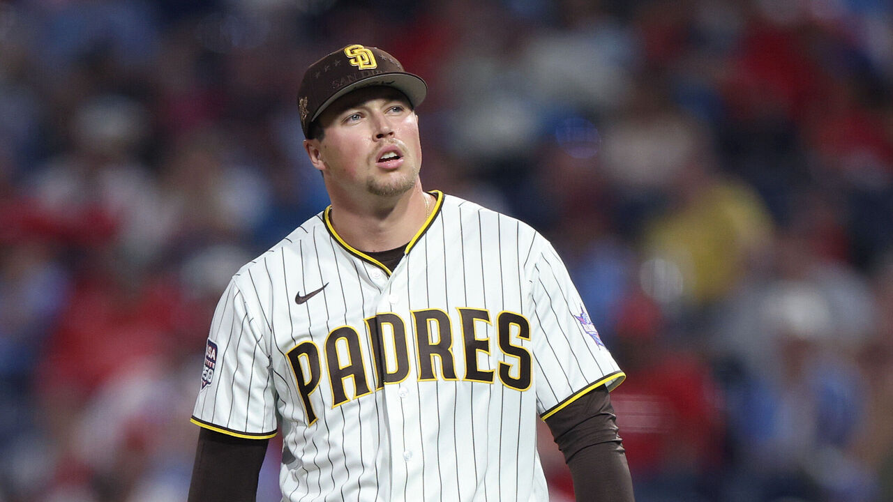 PHILADELPHIA, PENNSYLVANIA - JULY 14: Mason Miller #22 of the San Diego Padres looks on during the ninth inning of the 2026 MLB All-Star Game at Citizens Bank Park on July 14, 2026 in Philadelphia, Pennsylvania.