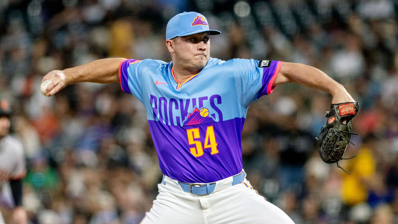DENVER, CO - MAY 29: Seth Halvorsen #54 of the Colorado Rockies pitches during the game between the San Francisco Giants and the Colorado Rockies at Coors Field on Friday, May 29, 2026 in Denver, Colorado.