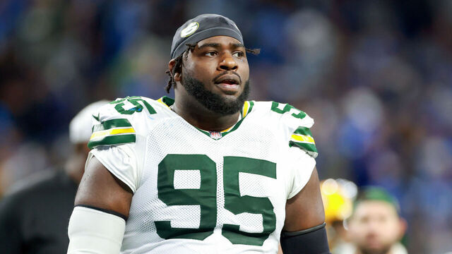 DETROIT,MICHIGAN-DECEMBER 5: Defensive tackle Devonte Wyatt (95) of the Green Bay Packers walks off the field at halftime during a game between the Detroit Lions and the Green Bay Packers in Detroit, Michigan USA, on Thursday, December 5, 2024.