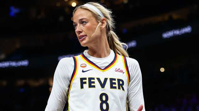 ATLANTA, GEORGIA - JUNE 20: Sophie Cunningham #8 of the Indiana Fever reacts during the second quarter against the Atlanta Dream at State Farm Arena on June 20, 2026 in Atlanta, Georgia.