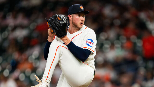 HOUSTON, TEXAS - JULY 01: Nate Pearson #55 of the Houston Astros pitches in the fifth inning against the Minnesota Twins at Daikin Park on July 01, 2026 in Houston, Texas.