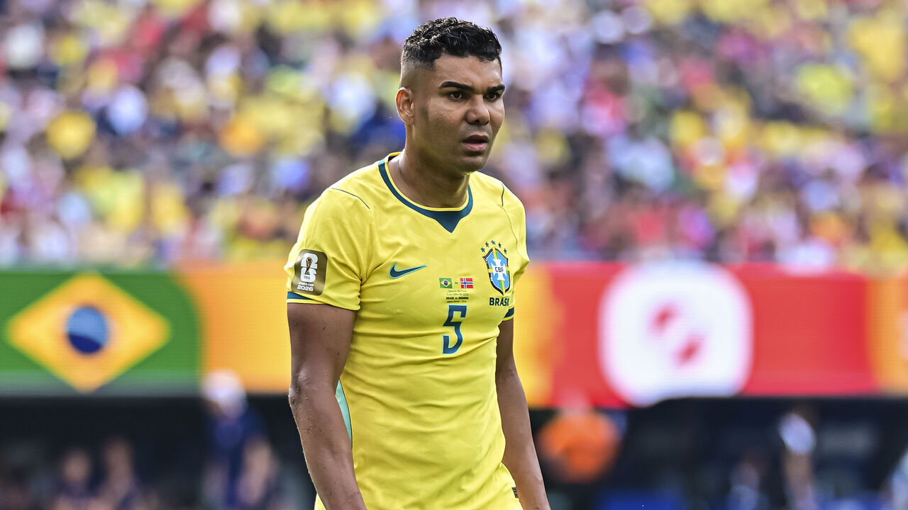 EAST RUTHERFORD, NEW JERSEY - JULY 5: Casemiro of Brazil looks on during the FIFA World Cup 2026 Round Of 16 match between Brazil and Norway at New York New Jersey Stadium on July 5, 2026 in East Rutherford, United States.