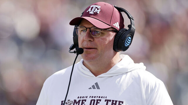 COLLEGE STATION, TX - DECEMBER 20: Head coach Mike Elko of the Texas A&M Aggies looks on during the 2025 College Football Playoff First Round Game against the Miami Hurricanes on December 20, 2025 at Kyle Field in College Station, Texas.