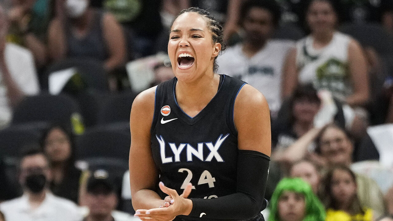 SEATTLE, WA - JULY 22: Napheesa Collier #24 of the Minnesota Lynx celebrates during the game against the Seattle Storm on July 22, 2026 at Climate Pledge Arena in Seattle, Washington. Mandatory Copyright Notice: Copyright 2026 NBAE