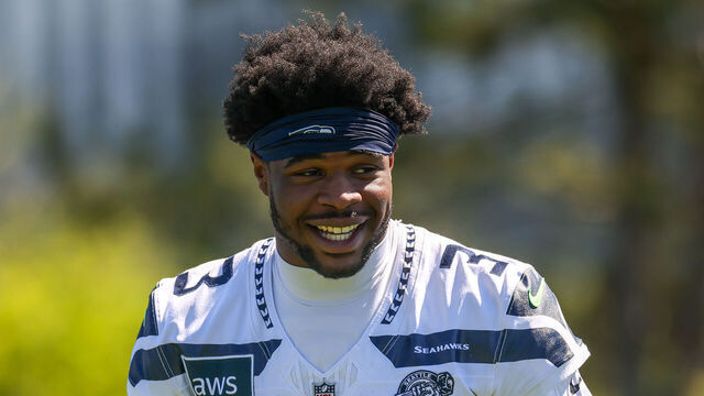 RENTON, WASHINGTON - JUNE 11: Nick Emmanwori #3 of the Seattle Seahawks reacts during practice at Virginia Mason Athletic Center on June 11, 2026 in Renton, Washington.