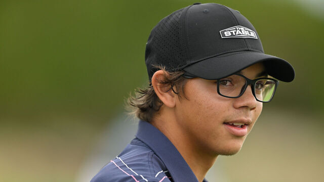 NASSAU, BAHAMAS - DECEMBER 07: Charlie Woods watches on the driving range during the final round of the Hero World Challenge at Albany Golf Course on December 7, 2025 in Naussau, New Providence.