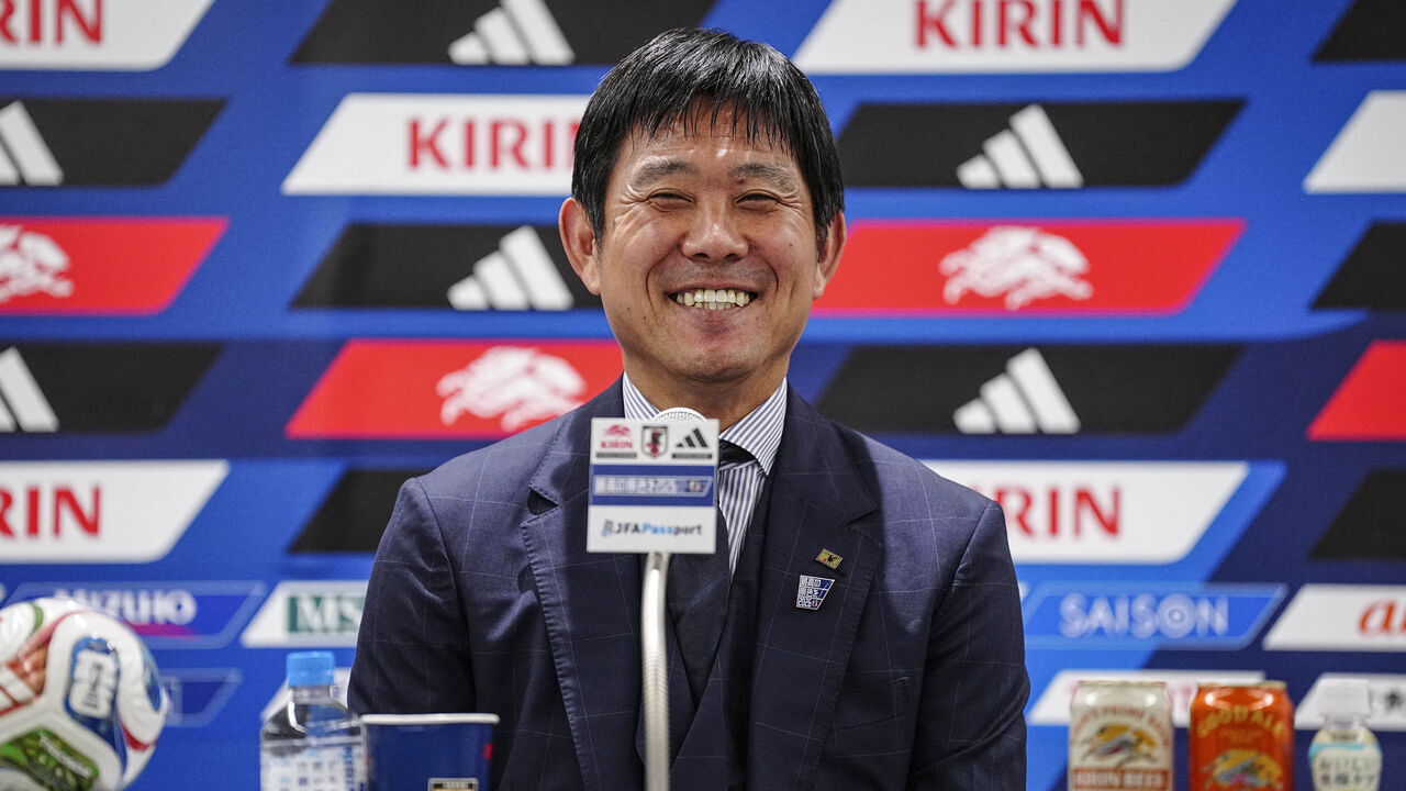 Japan's head coach Hajime Moriyasu attends a press conference in Tokyo on July 2, 2026.