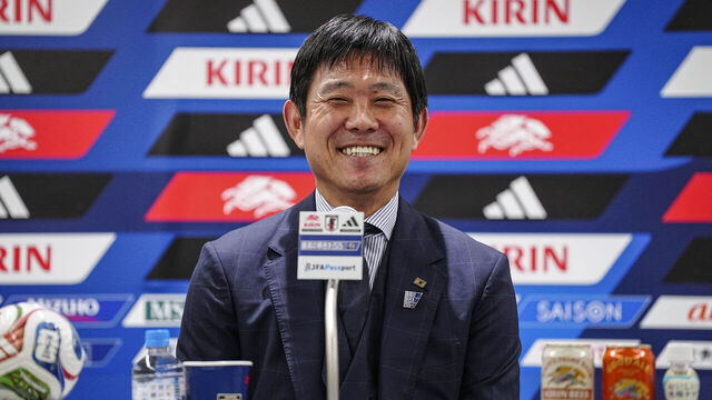 Japan's head coach Hajime Moriyasu attends a press conference in Tokyo on July 2, 2026.