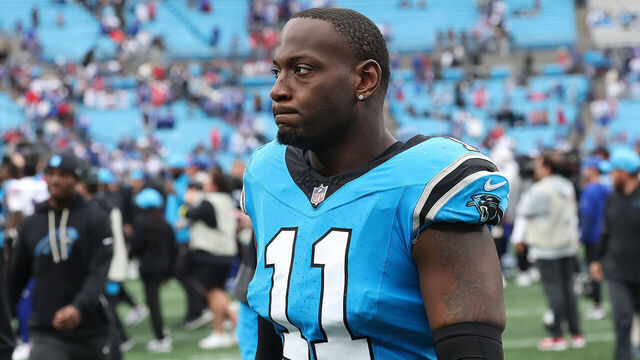 CHARLOTTE, NC - OCTOBER 26: Carolina Panthers outside linebacker Nic Scourton (11) during an NFL football game between the Buffalo Bills and the Carolina Panthers on October 26, 2025 at Bank of America Stadium in Charlotte, N.C.