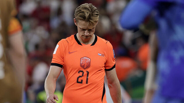 MONTERREY, MEXICO - JUNE 29: Frenkie de Jong of Holland disappointed after losing the penalty shoot out during the World Cup match between Holland v Morocco at the Monterrey Stadium on June 29, 2026 in Monterrey Mexico