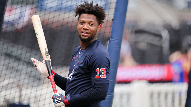 ATLANTA, GEORGIA - JULY 4: Ronald Acuña Jr. #13 of the Atlanta Braves is seen during batting practice before the game against the New York Mets at Truist Park on July 4, 2026 in Atlanta, Georgia.