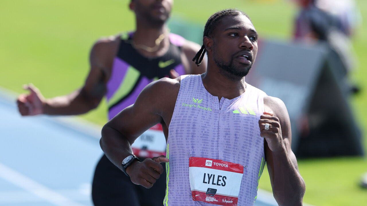 NEW YORK, NEW YORK - JULY 23: Noah Lyles looks on after competing in the second heat of the Men's 100m during the 2026 USATF Outdoor Track & Field Championships at Icahn Stadium on July 23, 2026 in New York City.