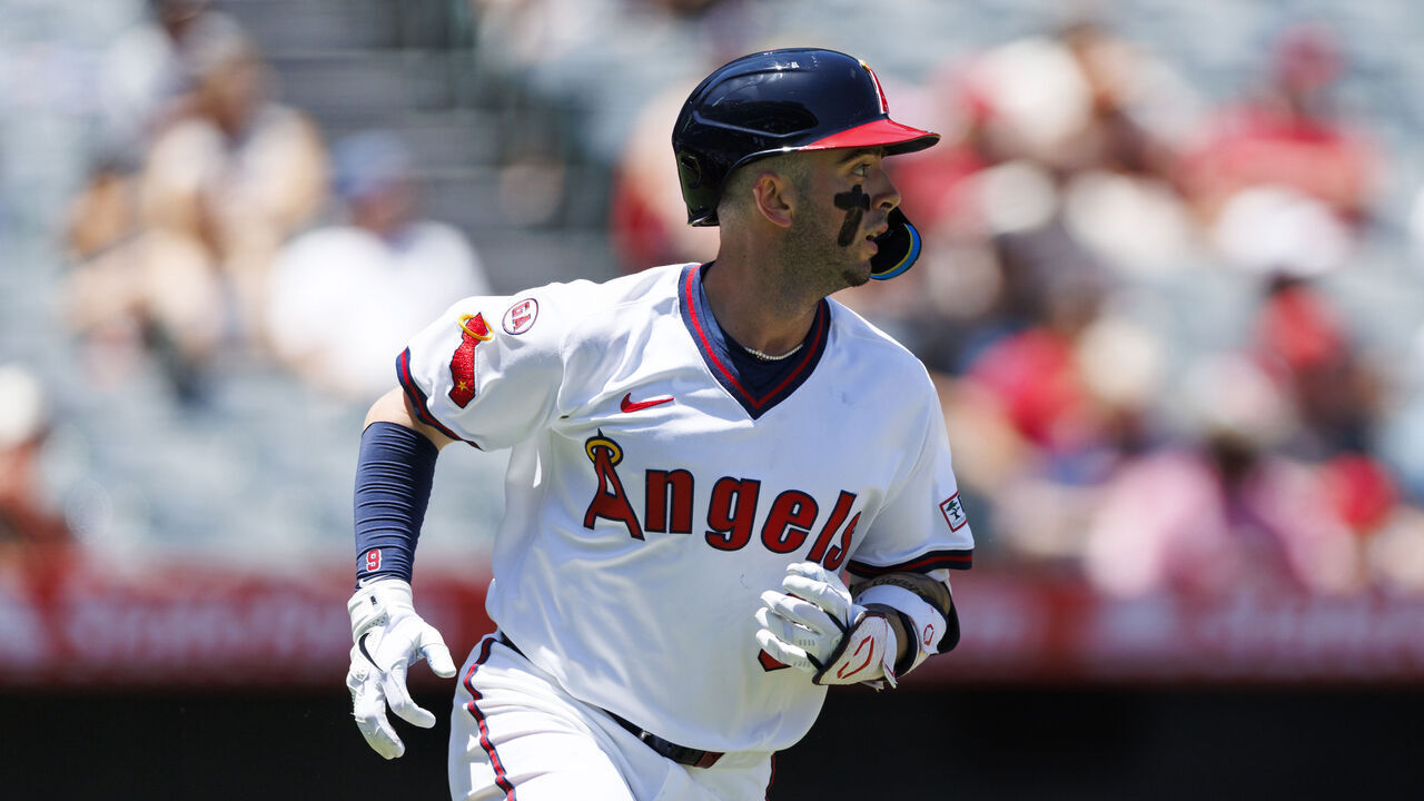 ANAHEIM, CALIFORNIA - JULY 19: Zach Neto #9 of the Los Angeles Angels runs during the game against the Detroit Tigers at Angel Stadium of Anaheim on July 19, 2026 in Anaheim, California.