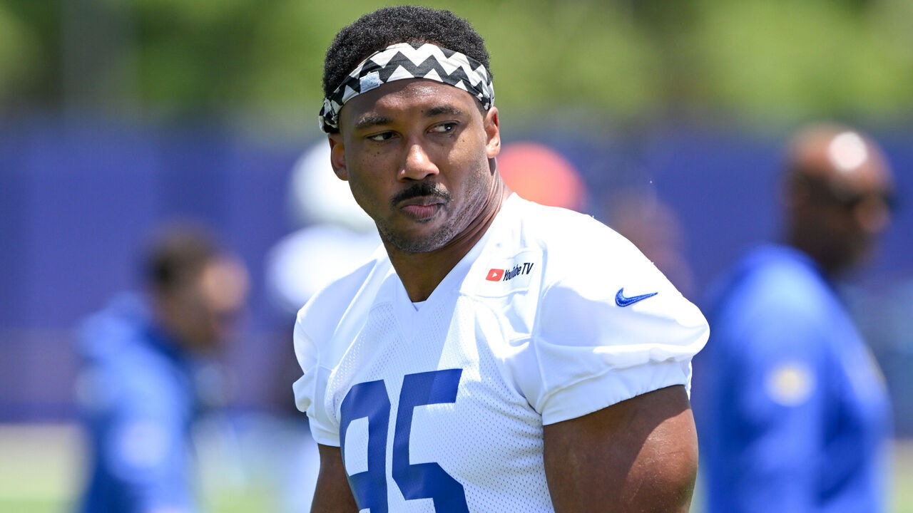 Woodland Hills, - June 08:Rams Myles Garrett (95) at Rams practice on Monday, June 8, 2026.