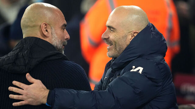 Chelsea manager Enzo Maresca (right) and Manchester City manager Pep Guardiola before the Premier League match at the Etihad Stadium, Manchester. Picture date: Saturday January 25, 2025.
