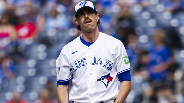 TORONTO, CANADA - JUNE 23: Shane Bieber #57 of the Toronto Blue Jays pitches against the Houston Astros during the first inning in their MLB game at the Rogers Centre on June 23, 2026 in Toronto, Ontario, Canada.