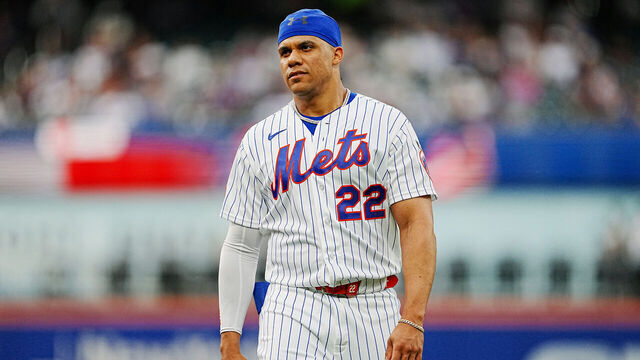 NEW YORK, NY - JULY 24: Juan Soto #22 of the New York Mets looks on prior to the game between the Los Angeles Dodgers and the New York Mets at Citi Field on Friday, July 24, 2026 in New York, New York.